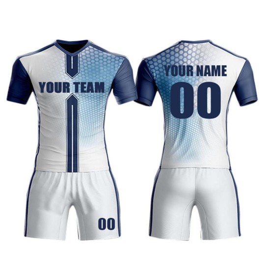 Custom sublimation white-navy football jerseys – children’s kit with custom names, dye-sublimation technology Custom sublimation white-navy football jerseys – children’s kit with custom names, dye-sublimation technology
