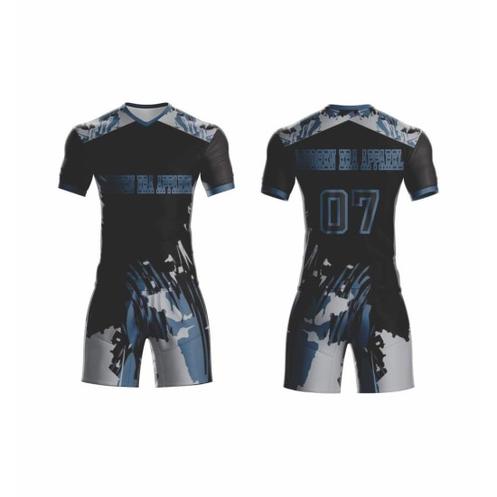 Custom-designed fully sublimated football kits – digital printing, French-style jerseys with custom names