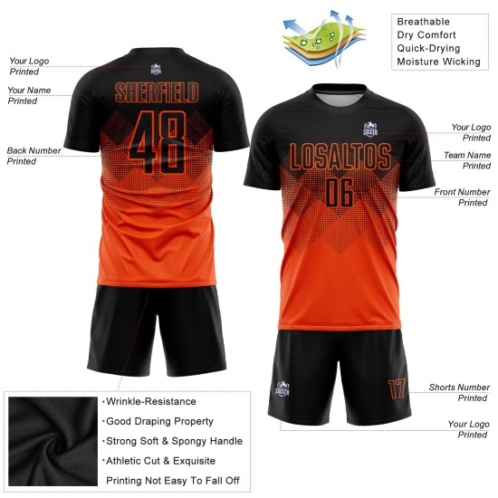 Shape Orange Gradient Black Uniform Soccer Square Sublimation Jersey Custom Shape Orange Gradient Black Uniform Soccer Square Sublimation Jersey Custom