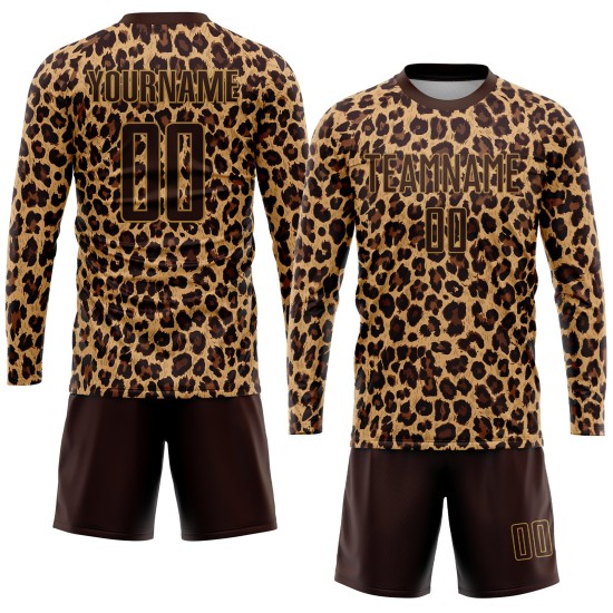 Brown Leopard Soccer Brown-Old Uniform Jersey Gold Custom Sublimation Brown Leopard Soccer Brown-Old Uniform Jersey Gold Custom Sublimation