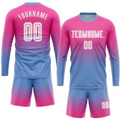 White-Light Fade Sleeve Jersey Pink Custom Soccer Blue Fashion Long Uniform Sublimation