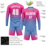 White-Light Fade Sleeve Jersey Pink Custom Soccer Blue Fashion Long Uniform Sublimation White-Light Fade Sleeve Jersey Pink Custom Soccer Blue Fashion Long Uniform Sublimation