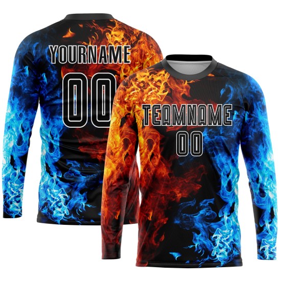 Black-White Jersey Flame Sublimation Figure Soccer Uniform Custom Black-White Jersey Flame Sublimation Figure Soccer Uniform Custom