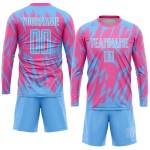 Light Custom Blue-White Soccer Jersey Uniform Pink Sublimation Light Custom Blue-White Soccer Jersey Uniform Pink Sublimation