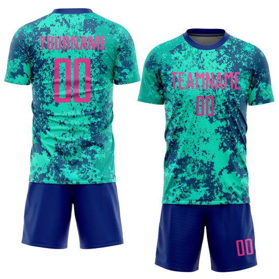Pink-Royal Teal Custom Uniform Sublimation Jersey Soccer Pink-Royal Teal Custom Uniform Sublimation Jersey Soccer