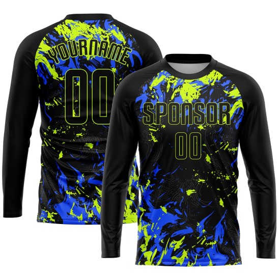 Uniform Custom Soccer Sublimation Black Black Jersey Neon Green-Royal Uniform Custom Soccer Sublimation Black Black Jersey Neon Green-Royal