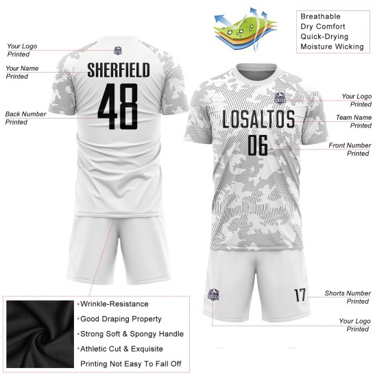 Sublimation White Black Soccer Uniform Jersey Custom Sublimation White Black Soccer Uniform Jersey Custom