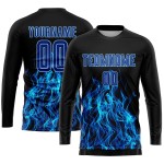 Blue Custom Flame Uniform Sublimation Royal-Light Black Jersey Soccer