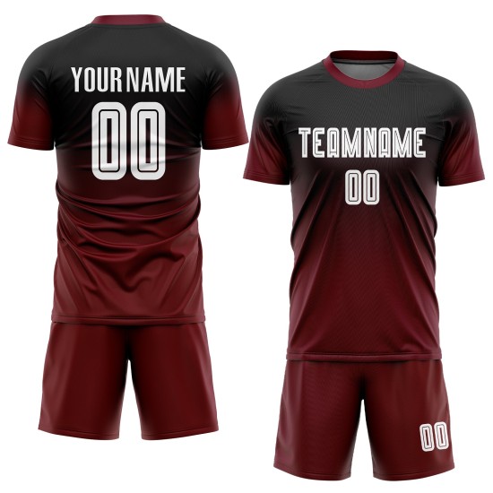 Sublimation Custom Black Uniform Fade White-Crimson Jersey Fashion Soccer Sublimation Custom Black Uniform Fade White-Crimson Jersey Fashion Soccer